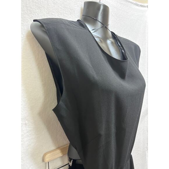 Zara Cut Out Jumpsuit L Blk Side Zipper Wide Leg Tie Back Sleeveless Modern Chic - Picture 4 of 10